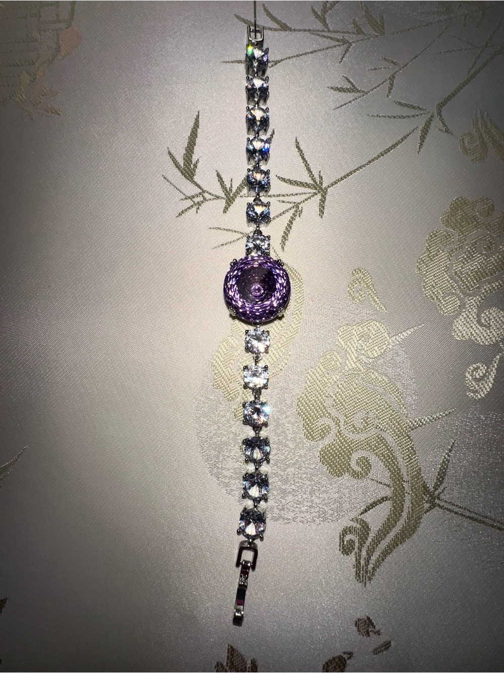 Elegant Purple Moissanite Diamond bird's nest cut 925 silver bracelet